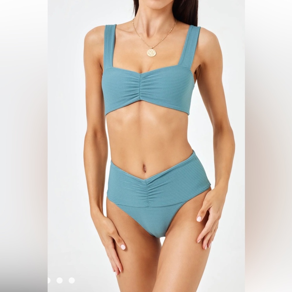 L*Space Blue Bikini with Sweetheart Neckline and High-Waisted Bottom